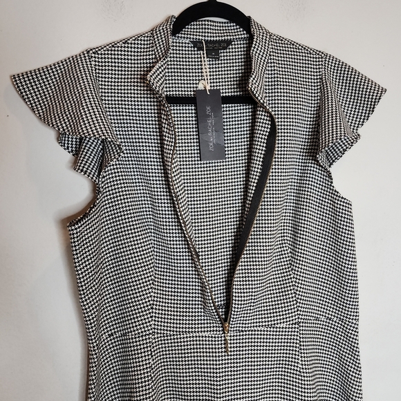 NWT Rachel Zoe Flutter Sleeve A-Line Dress Black White Plaid Houndstooth Size 14 - Picture 12 of 15
